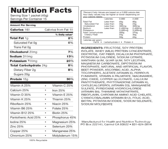 Strawberry nutrition label
